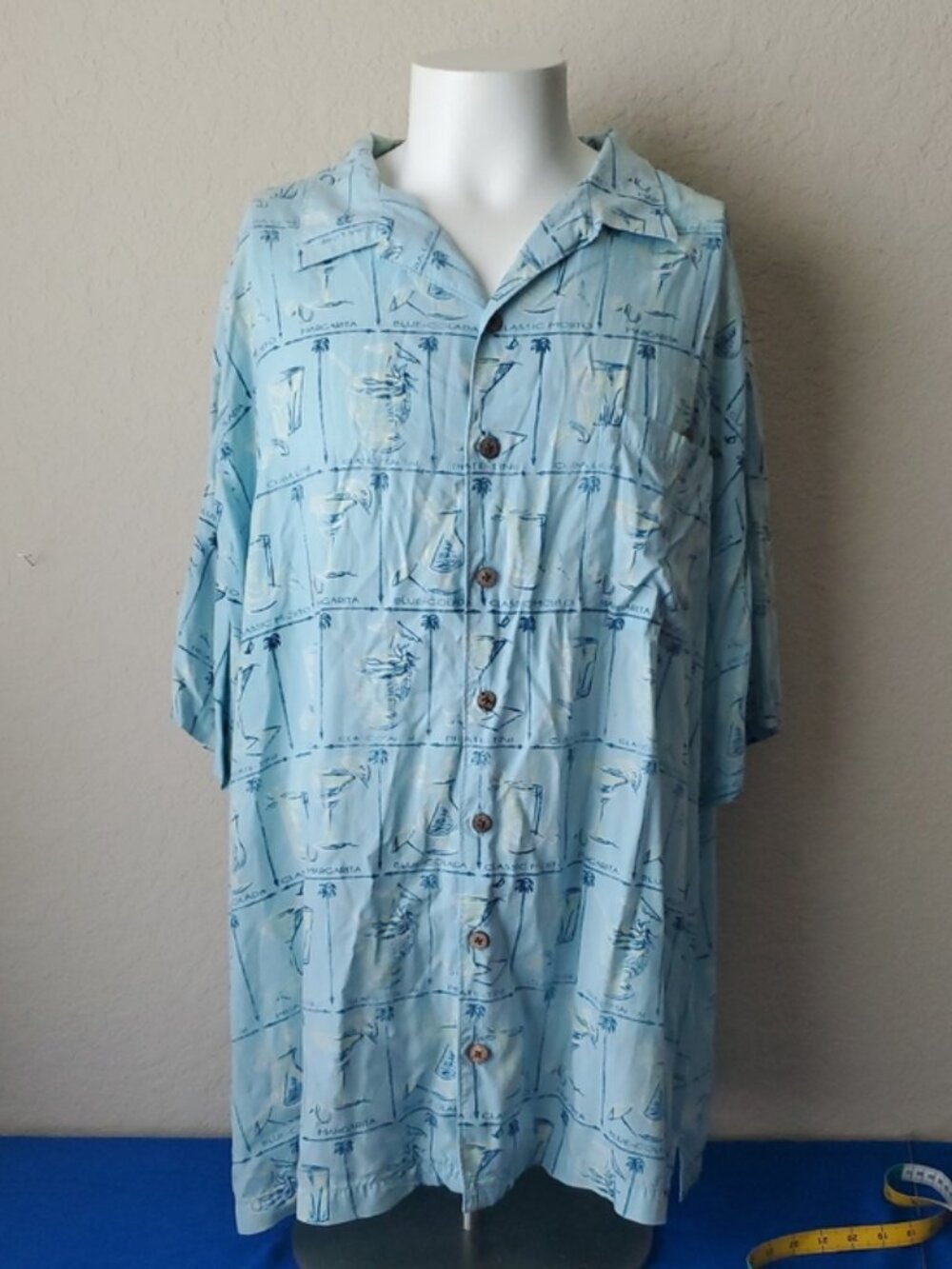 Caribbean Light Blue Hawaiian Shirt Men's 3X Short Sleeve Summer Drinks
